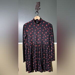 Justify Black Dress with Red Floral Design